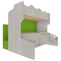 SMART120G - Lit superposé avec lit inférieur queen et échelle de rangement arrière - Effet bois blanc et vert pomme