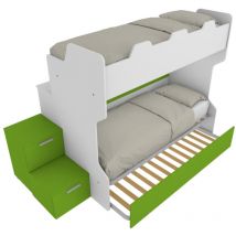 Mobilfino Camerette - smartb: letto a castello salvaspazio con scala a cassettoni e camminatoio - Bianco e Verde Mela