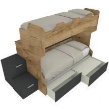Smartb - Lit superposé avec passerelle arrière, échelle de rangement indépendante avec tiroirs - Quercia e basalto