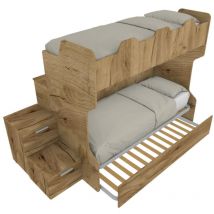 Smartb - Lit superposé avec passerelle arrière, échelle de rangement indépendante avec tiroirs - chêne