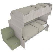 Smartb - Lit superposé avec passerelle arrière, échelle de rangement indépendante avec tiroirs - Rovere rock e salvia