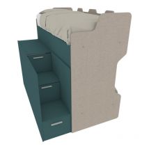 Smartg - Lit superposé avec échelle de rangement et deuxième lit extractible (ou tiroirs en alternative) - Effetto Tessuto e Verde Petrolio