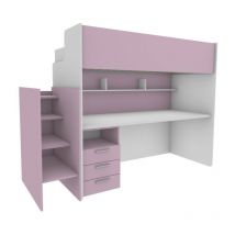 Lit superposé avec bureau intégré et échelle de rangement – Solution gain de place idéale pour les enfants - bianco e cipria