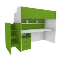 Lit superposé avec bureau intégré et échelle de rangement – Solution gain de place idéale pour les enfants - Blanc et vert pomme
