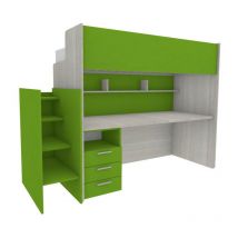 Lit superposé avec bureau intégré et échelle de rangement – Solution gain de place idéale pour les enfants - Effet bois blanc et vert pomme