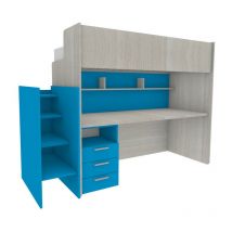 Lit superposé avec bureau intégré et échelle de rangement – Solution gain de place idéale pour les enfants - Chêne roche et cyan