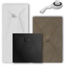 Smc Duschwanne Schieferoptik Duschtasse Extraflach Anti-Rutsch mit Ablaufgarnitur weiß 100x90 cm - Witen&nock