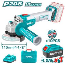 Total - smerigliatrice angolare 115mm 20V + batteria 4Ah + 10 dischi per metallo