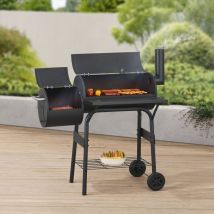 Smoker Grillwagen 115x110x64cm Schwarz – Robuster Grill mit seitlicher Feuerbox – Stahl, Edelstahl – Für BBQ-Enthusiasten