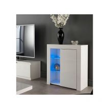 Modern White Matt Gloss Buffet Sideboard Cabinet with led Lights and Glass Display Shelves Length- 75cm x Depth 35cm x Height 83cm