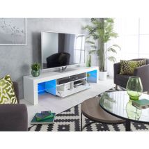 Modern White 200cm Matt Gloss TV Stand with glass shelves Cabinet Suitable for 55 65 70 75 80 Inch 4K LED Flat Screen TV's