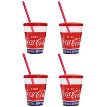Coca-Cola con Cannuccia 0.385 l, Set Bicchieri Plastica 4 Pezzi, l, 4 unità - Snips