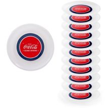 Set 12 Piatti Coca Cola, Piatti Plastica Rigida Lavabili Coca-Cola, Piatti Plastica Riutilizzabili Diametro 23.5 cm Made in Italy 0% Bpa - Snips