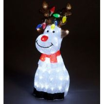 Snowtime - Acrylic Sitting Reindeer Multi Coloured leds on Antlers - 50cm Tall
