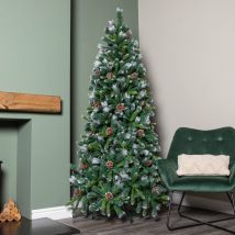 Transcon - 7ft (2.1m) Frosted Glacier Pine Snow Tipped Christmas Tree with Pinecones and 956 Tips