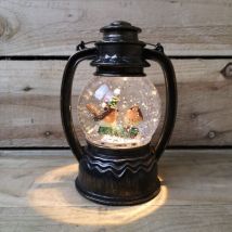 Christmas Lantern Water Filled Glitter Snow Globe LED Decoration Robins Birds