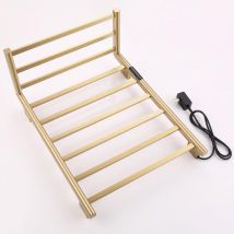 Portasciugamani Elettrico 76W Portasciugamani Riscaldato Elettrico 62x50 cm Radiatore da Bagno in Oro Spazzolato con Portaoggetti Pieghevole - SNQ