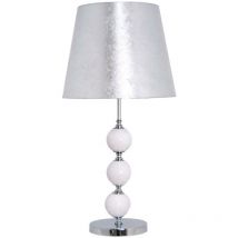 Lámpara de sobremesa cromo tres bolas blancas pantalla pan de plata E27 – Altura 69 cm – Diámetro 35 cm