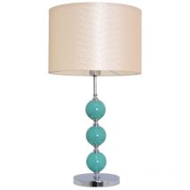 Tegaluxe - Sobremesa cromo tres bolas verde agua pantalla beige jaspeada 1xE27 - Cromo/Verde agua/Beige jaspeado