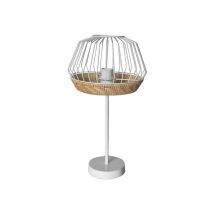 Hugo - Sobremesa 1xe27 blanco/natural 46x25x25cm c/metal y rattan