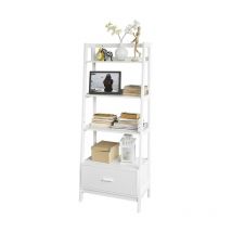 4-Tiers Ladder Storage Display Shelf Bookcase with Drawer and Shelves,FRG116-W - Sobuy