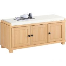 Banc à Chaussures, Banc de Rangement à Chaussures, Meuble à Chaussures, Meuble Bas Entrée avec coussin rembourré, 3 Portes et 4 Compartiments
