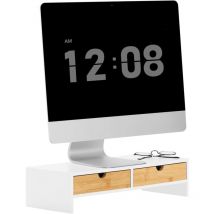 Sobuy - BBF02-WN Monitorständer mit 2 Schubladen Monitor Bildschirm Ständer Monitorerhöhung Bildschirmerhöher Weiß-Natur bht ca. 47x11x18cm
