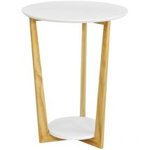 Fbt52-wn Beistelltisch Mit 2 Ablagen Couchtisch Kaffeetisch Balkontisch Weiß-natur, Bht Ca: 45x60x45cm - Sobuy