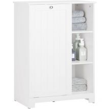 Sobuy - BZR105-W Armoire à Linge avec Sac à Linge, Meuble Bas de Salle de Bain, Coffre à Linge, Porte Vêtement, Corbeille à Linge Sale avec 3
