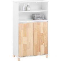 BZR143-WN Meuble Bas de Salle de Bain avec Bac à Linge Amovible Armoire à Linge Commode pour Salle de Bain Armoire Toilette avec 3 Compartiments et 1