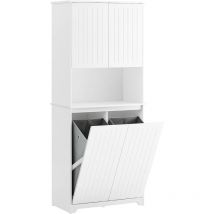 Sobuy - BZR150-W Armoire de Salle de Bain Haute avec Sac à Linge, Colonne Meuble Salle de Bain avec Portes, 2 Paniers à Linge Amovibles, Étagères