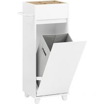 Sobuy - BZR159-W Wäscheschrank mit ausklappbarem Wäschesack Wäschesammler mit oberen 4 Ablagen Wäschekorb Wäschetruhe Badezimmerschrank Badschrank
