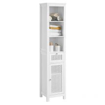 Sobuy - Mueble columna de baño Armario Alto para baño con 1 Cajón ,1 Puerta y 3 Estantes Blanco 35 x 32 x 161 cm BZR36-W es