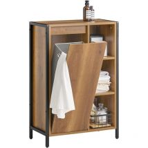 Sobuy - BZR65-PF Meuble Bas de Salle de Bain avec Bac à Linge avec 3 Compartiments et 1 Panier à Linge, Style Industriel