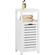 SoBuy BZR67-W Meuble Bas de Salle de Bain Armoire Toilette avec 1 Panier bac à Linge basculant Meuble de Rangement Corbeille à Linge Coffre à Linge