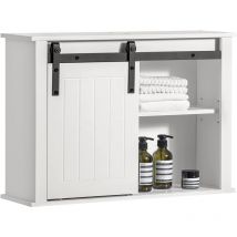 Sobuy - BZR71-W Armoire Murale Salle de Bain, Placard Toilette Suspendu, Placard de Rangement, Meuble Haut Toilettes avec 1 Porte de Grange, 68 x 20