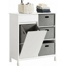 Sobuy - BZR77-W Placard Meuble Bas de Salle de Bain avec 1 Tiroir, 1 Panier à Linge et 3 Panier, Armoire à Linge avec Sacs à Linge, Armoire Toilette,