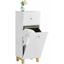 BZR93-W Armoire à Linge, Corbeille à Linge, Meuble Bas de Salle de Bain sur Pieds, Armoire Toilette, Meuble de Rangement avec 1 Tiroir et 1 Panier à