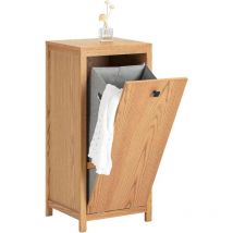 Sobuy - BZR96-N Armoire à linge avec panier à linge pliable avec 1 tiroir Panier à linge Meuble de salle de bain Naturel