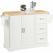 Carrito de Cocina, Estantería de Cocina, Aparador con Ruedas, H91cm x L106cm x P46,Blanco Madera de Caucho FKW41-WN Sobuy es