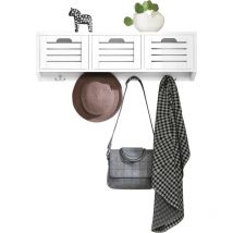 FHK19-W Wandgarderobe Flurgarderobe Kleiderhaken Hängeregal mit 3 Körben und 4 Haken Garderobe weiß bht ca.: 80x25x20cm - Sobuy