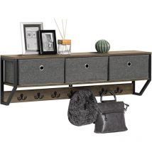 FHK26-N Portemanteau Mural Meuble d'Entrée Vestiaire Portant à Vêtements Étagère Murale avec 3 Paniers et 7 Crochets Doubles, Style Industriel - Sobuy