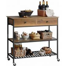 SoBuy FKW112-PF Desserte Roulante Chariot de Cuisine de 2 étages Industriel Meuble de Rangement à roulettes Chariot de Service avec 2 Tiroirs