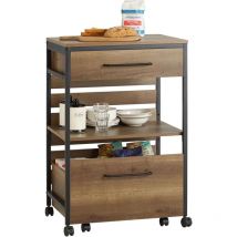 FKW118-PF Desserte de Cuisine Roulante Chariot de Cuisine Meuble de Rangement à roulettes Multifonctionnel avec 2 Tiroirs et Etagère, Cadre en Acier