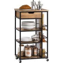 FKW99-N Desserte de Cuisine Roulante Chariot de Service Meuble de Rangement à Roulettes Multifonctionnel avec 1Tiroir, 3 Etagères et Etagères