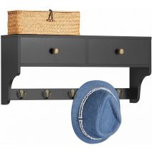 Sobuy - Estantería moderna de pared Perchero de pared para entrada con 5 ganchos y 2 cajones 60 x 15 x 27 cm Negro FRG178-SCH es