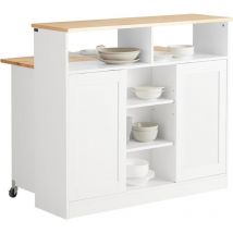 Sobuy - FSB36-WN Buffet de Rangement Placard de Cuisine Ilot de Cuisine Armoire de Cuisine Multi-rangements avec Portes Coulissantes et Plan de