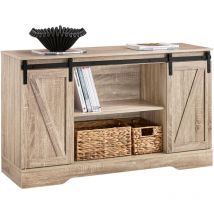 FSB60-E Meuble Bas Placard de Rangement Commode avec Porte de Grange Coulissante Armoire à Chaussures Commode à Chaussures, pour Salon, Couloir,