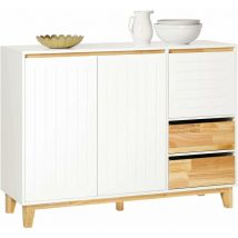 FSB75-WN Buffet, Placard, Armoire Multi-Rangement, Meuble de Rangement sur Pieds avec 3 Portes et 2 Tiroirs pour Cuisine, Salle à Manger, Entrée,