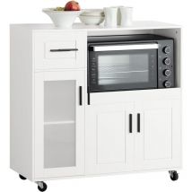 Sobuy - FSB78-W Meuble Micro-Ondes Buffet Commode sur roulettes Armoire de Cuisine Multi-Rangement avec 3 Portes, 1 Tiroir, 1 Compartiment, pour